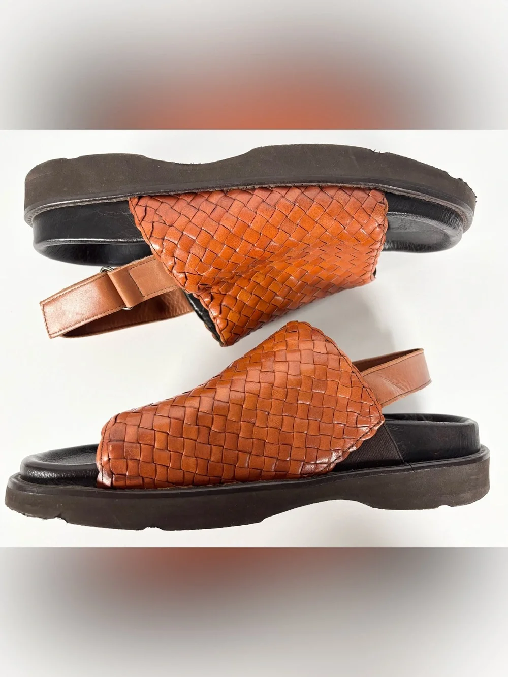 Donald J Pliner M 9/W 10.5-11 Woven Leather Platform Boho Chunky Slip on Sandals